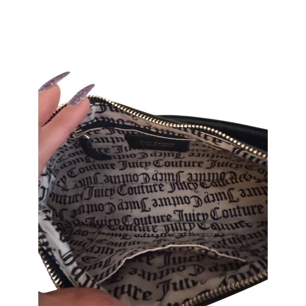 Juicy Couture Shoulder Bag Womens Small Black Rhinestone Charm Gold - Picture 7 of 7